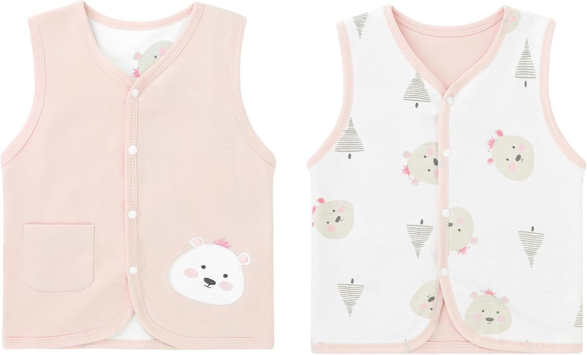 Vest voor baby's, peuters, kinderen, dubbelzijdig mouwloos jack, kindervest met drukknop, lente, herfst, met cartoonpatroon