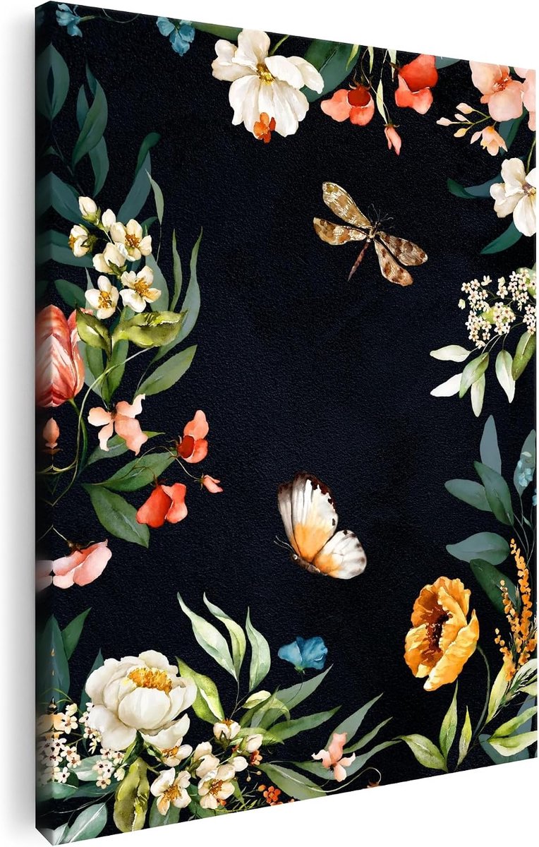 XXL 45x60cm op canvas | pioenroos fashion zwart | massief houten spieraam FSC gecertificeerd | Kunstdruk galerij kwaliteit voor woonkamer, slaapkamer, keuken en kantoor