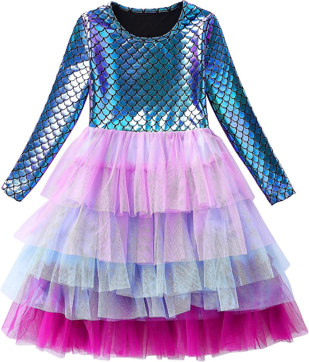 Jurken voor meisjes kinderen mousseline zeemeermin kinderjurken prinsessen kostuum glitter tule rok mouwloos/lange mouw tule jurk lente zomer herfst bruiloft feest meisjes jurk, 3-8 jaar