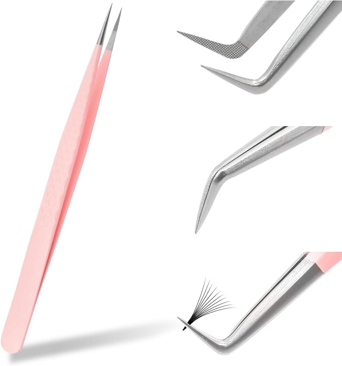 Pincet Wimperverlenging, Roze Roestvrij Staal Metalen Rechtopstaande Wimpertang Onafhankelijke Verpakkingspincet met Schroefkop Pincet