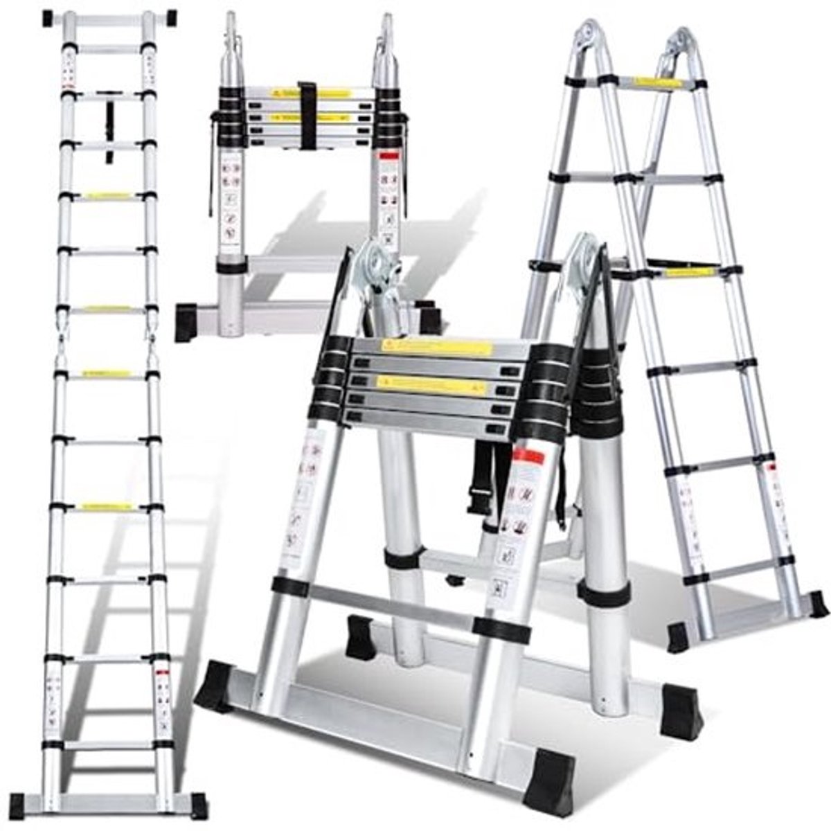 Telescopische aluminiumladder - 1,9 m + 1,9 m - 6 + 6 treden - Inklapbaar - lichtgewicht