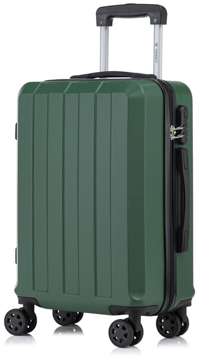 YONSLY Handbagage Koffer - 55cm - 40 L - Cijferslot- 360° Draaibare Wielen - Donkergroen