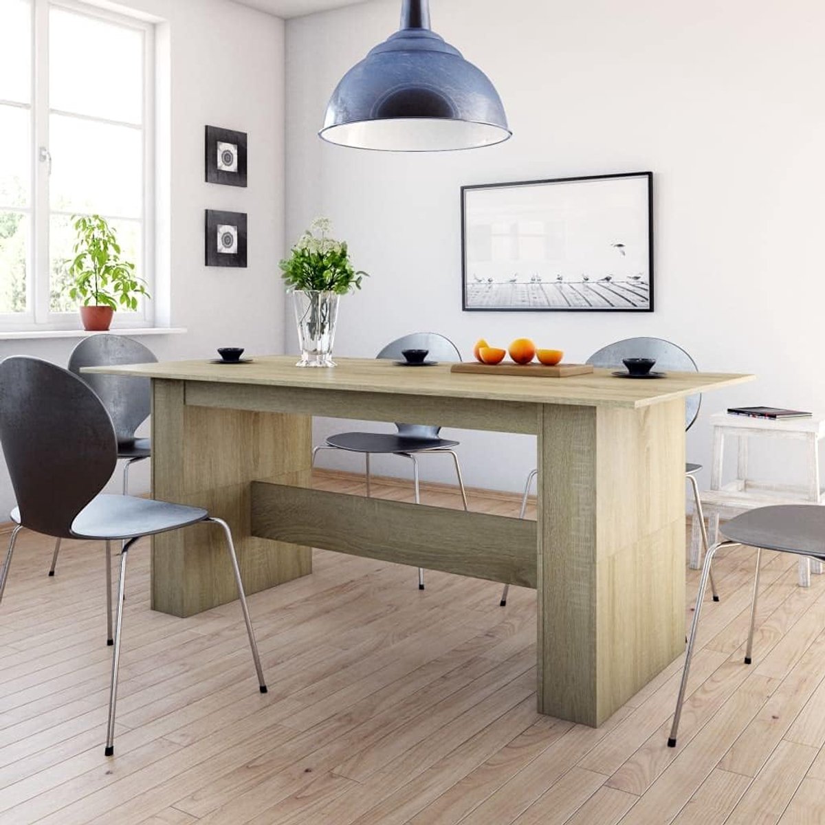 Eettafel van multiplex, brede en stabiele rechthoekige basis voor eetkamer, gemakkelijk schoon te maken, 3 aangesloten deksels