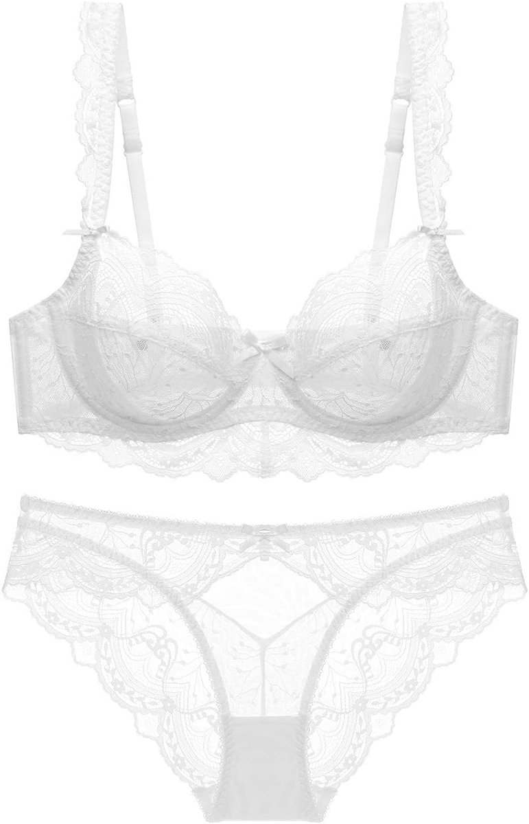 BH En Panty Set Transparante Dunne Kant Holle Brassiere, White, 70C