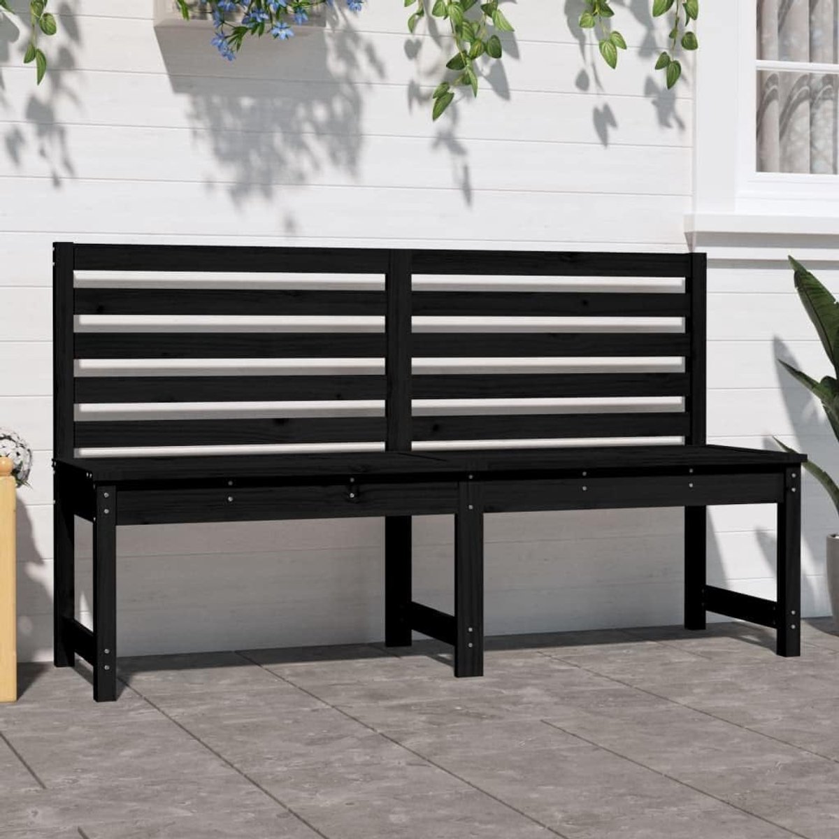 Tuinbank, terrasbank, parkbank, zitbank, houten bank, balkonbank, tuinmeubelen, bank voor balkon, terras en tuin, zwart, 157,5 cm, massief grenen