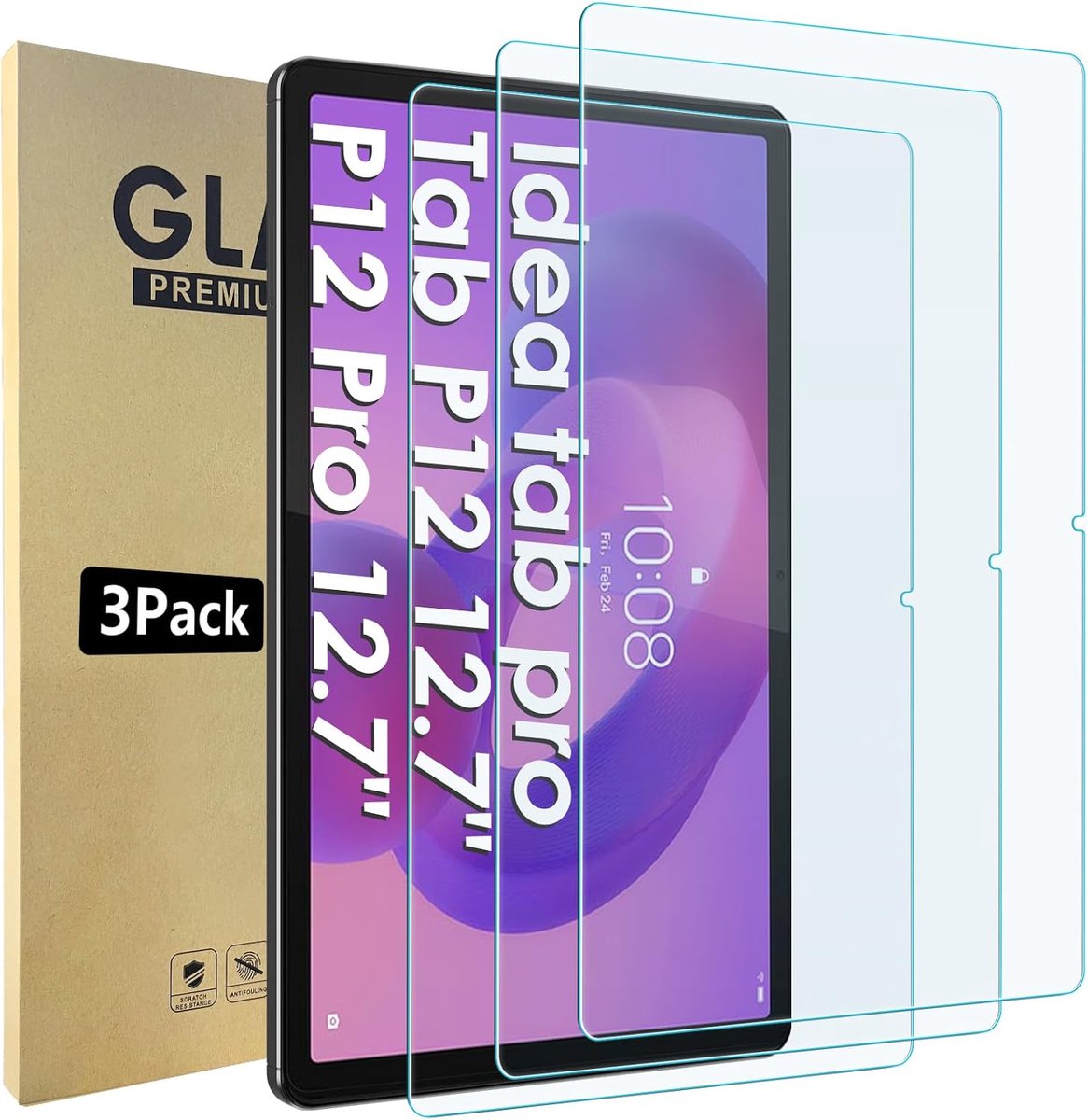 3 displaybeschermfolies compatibel met Lenovo Idea Tab Pro/Lenovo Tab P12 12,7 inch (32,7 cm), 2,5D Bubble /HD/anti-vingerafdruk gehard glas, compatibel met Lenovo Tab P12 / Lenovo Idea Tab