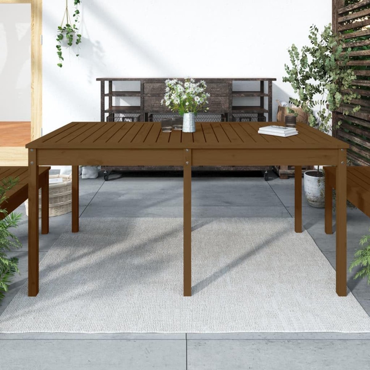 Honingbruin 159,5 x 82,5 x 76 cm massief grenen, tuinlounge-tafel outdoor tafel balkon eettafel patio tafel voor tuinen, terrassen en balkons