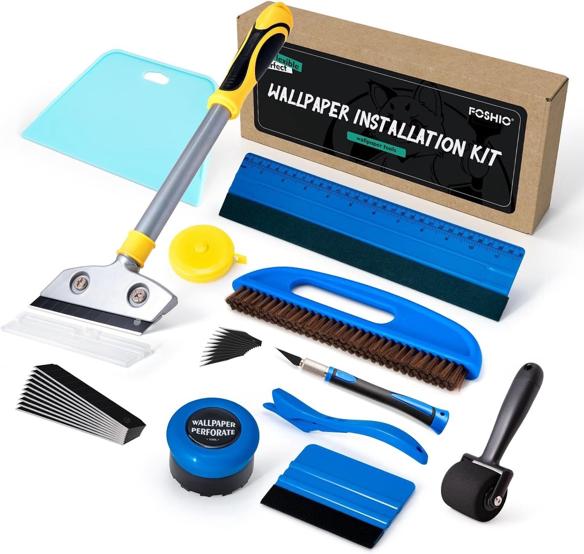Professionele Wallpaper Tool Set met Smoothing Tool, Sponsrollers en Snijgereedschap voor Perfecte Bevestiging en Afwerking van Behang en Raamfolie