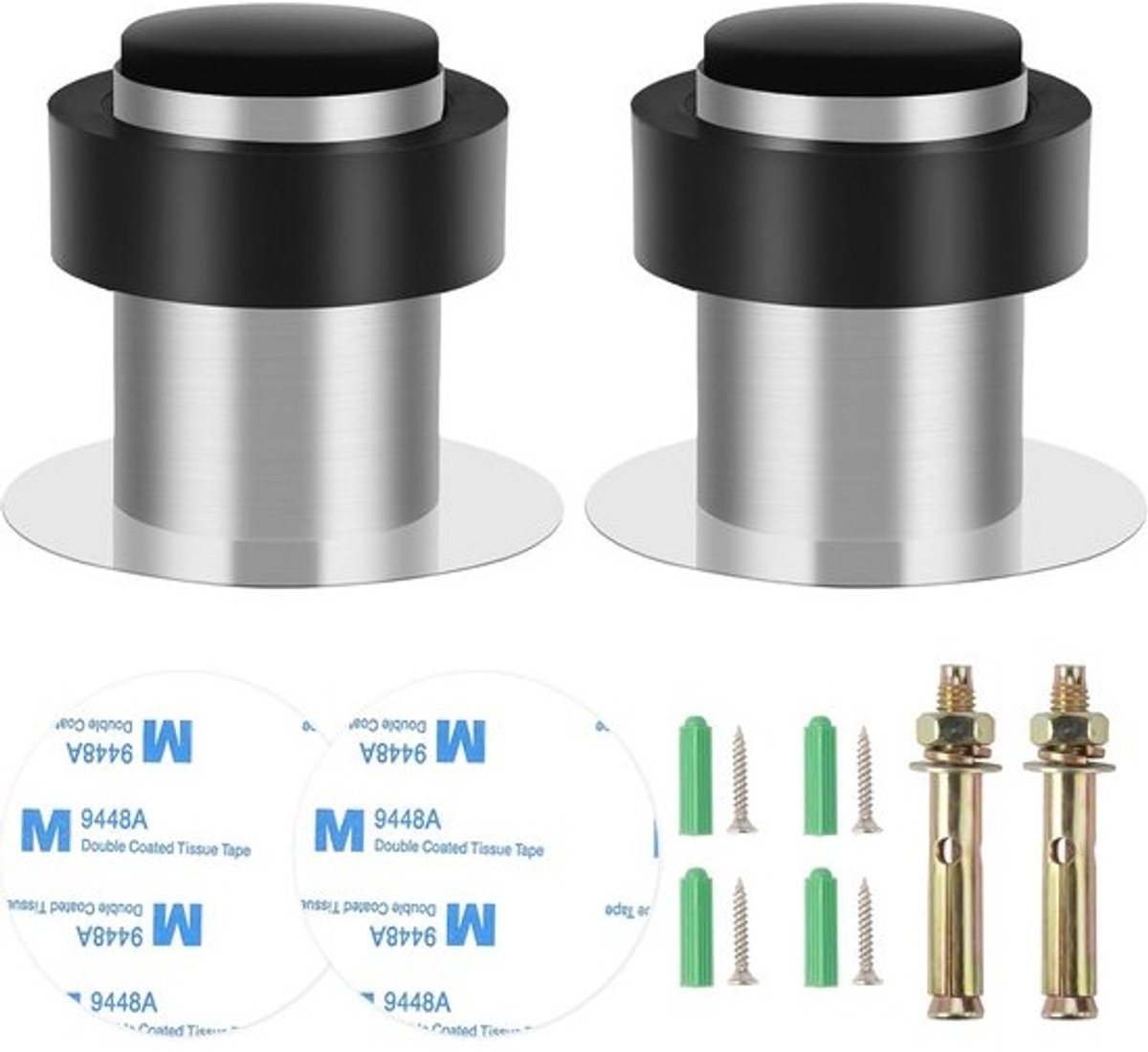 Deurstopper - voor zware deuren - Vloerdeurstopper - met rubberen buffer - 2 stuks - roestvrij staal - voor alle harde vloeren