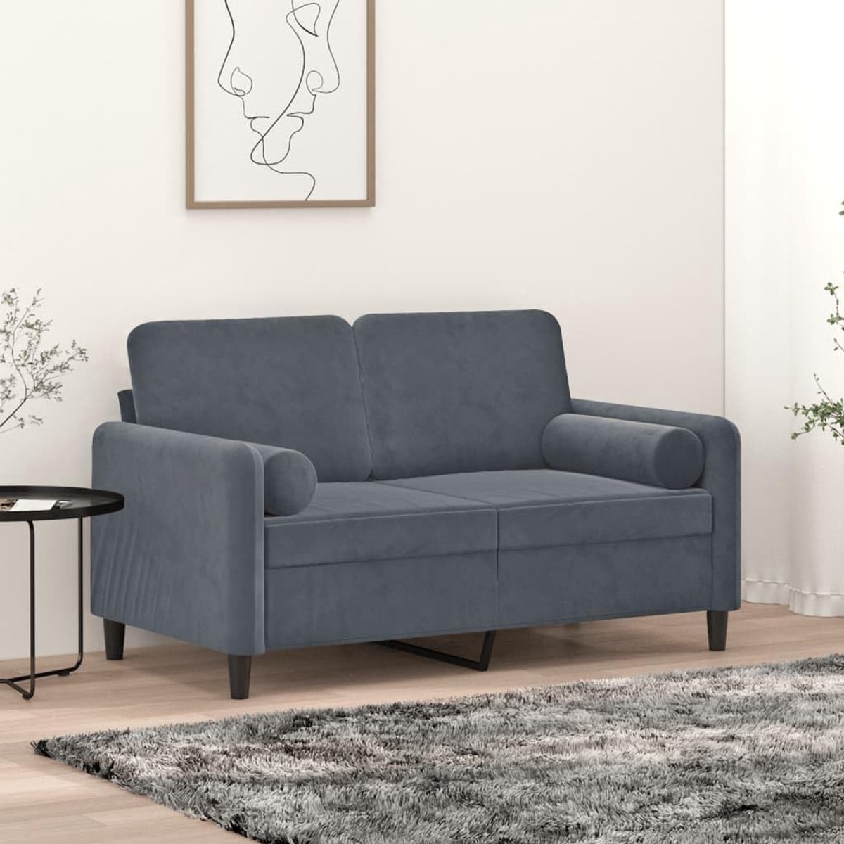 Kussens, fluweel, rolkussen voor bank en bed, decoratief kussen, donkergrijs, nekkussen, cilindrisch, diameter 15 x 50 cm, zacht bankkussen met ritssluiting