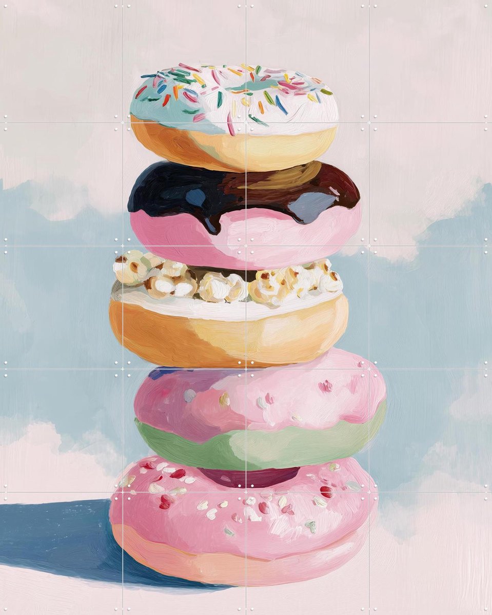 IXXI Pastel Donut Tower, Branka Kodžoman - 80 x 100 cm - Gratis ophangtool - Grote wanddecoratie en posters - Modern, Speels, Kleurrijk, Keuken