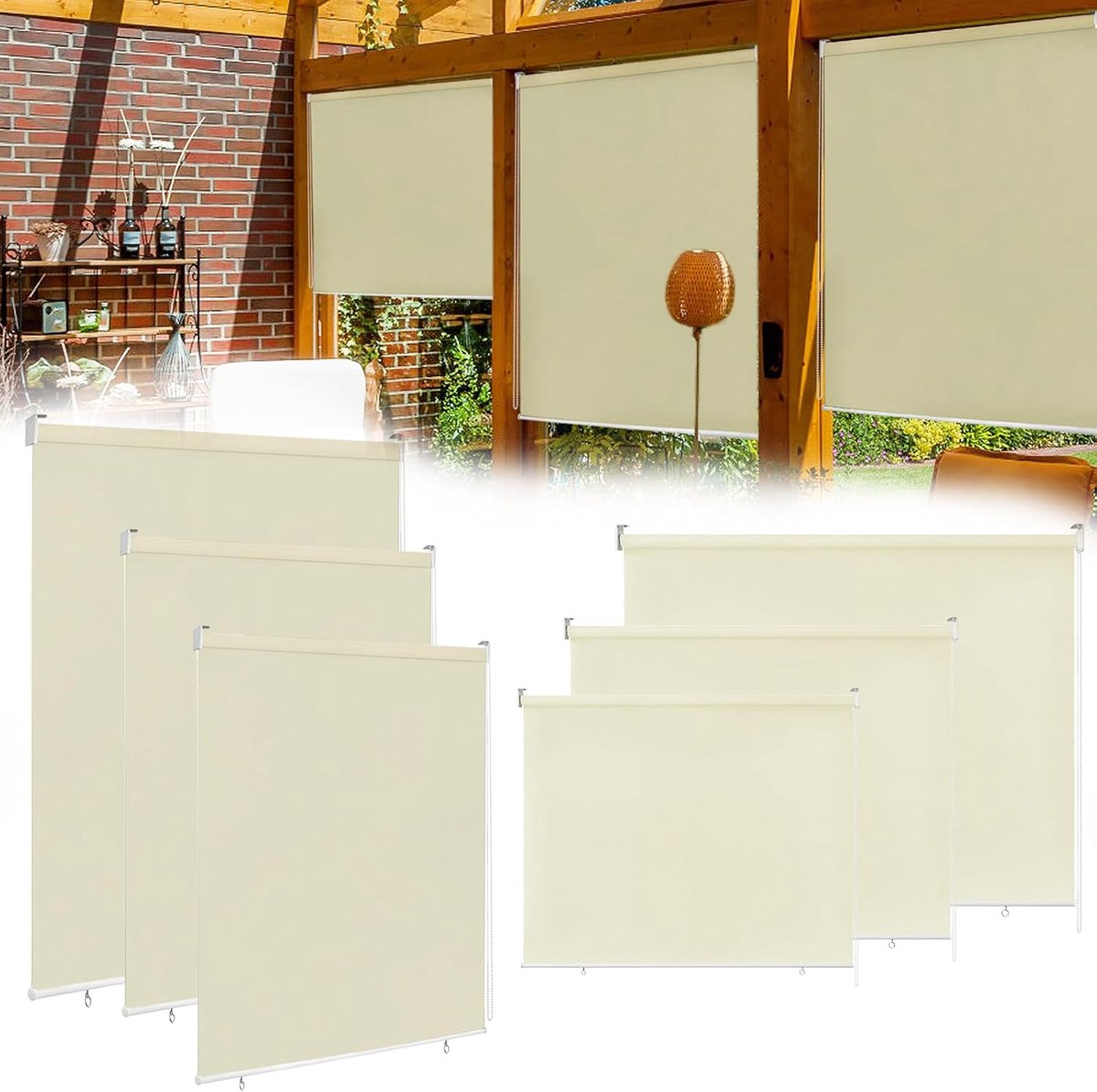 Verduisteringsrolgordijn voor buiten, verticale zonwering, inkijkbescherming, waterdicht, balkonrolgordijn voor balkon, terras, 180 x 240 cm, beige