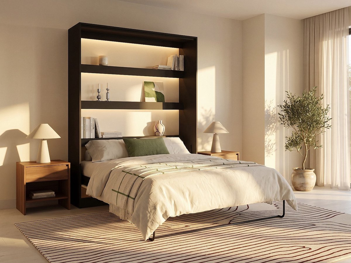 Vente-unique Bedkast hout zwart, beige 160 x 200 cm