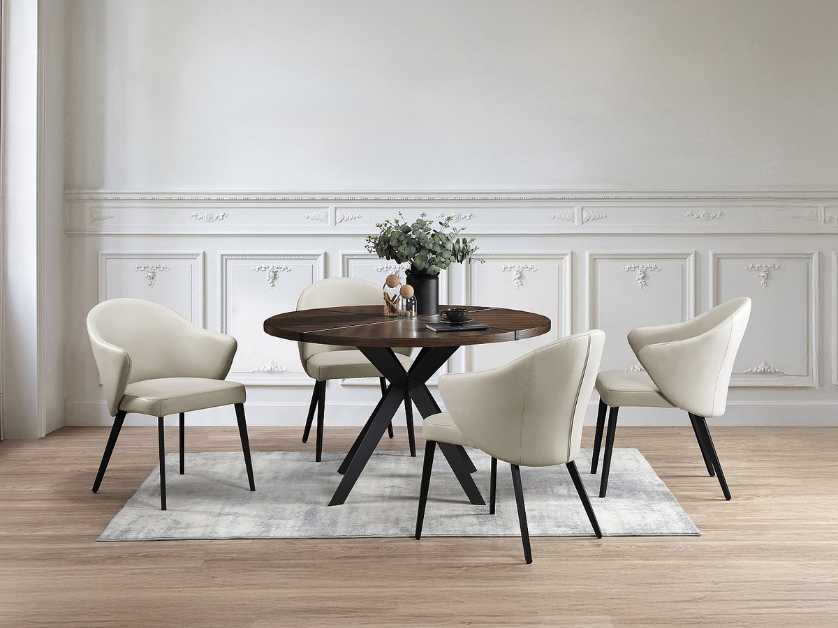 Vente-unique Set van 2 stoelen met armleuningen van leer en zwart staal - Beige - MIBELLY van Maison Céphy