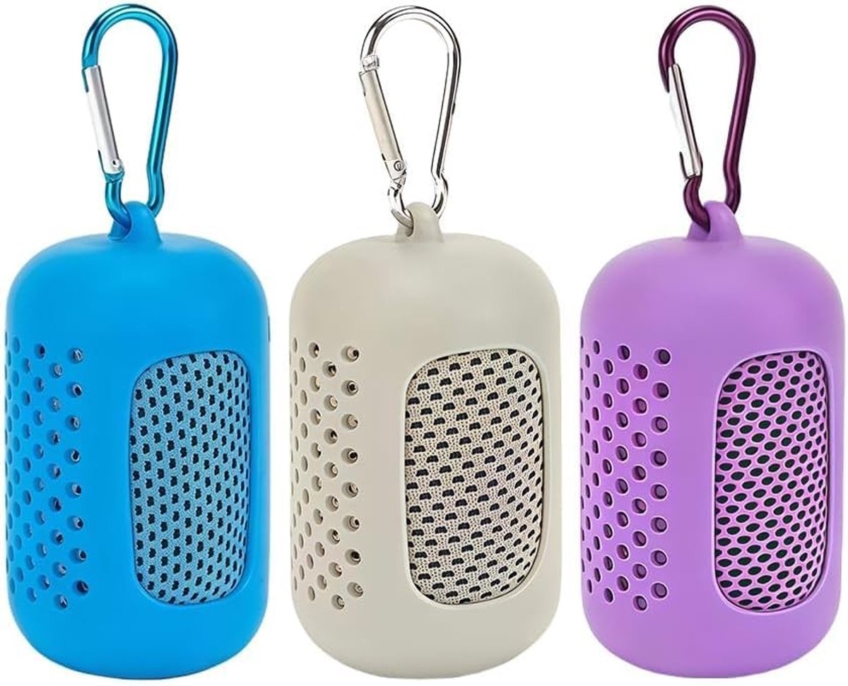 Set van 3 Microvezel Sporthanddoeken met Siliconen Hoes - Sneldrogende Fitnesshanddoek voor Yoga, Hardlopen en Reisgebruik