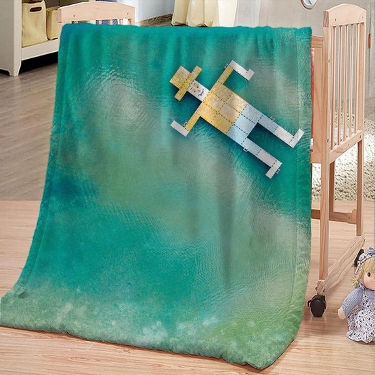 Fleece Deken - Pluche Plaid - Extra Warmte - Krimpbestendige Stof - 220x240 cm - Blauw Groen
