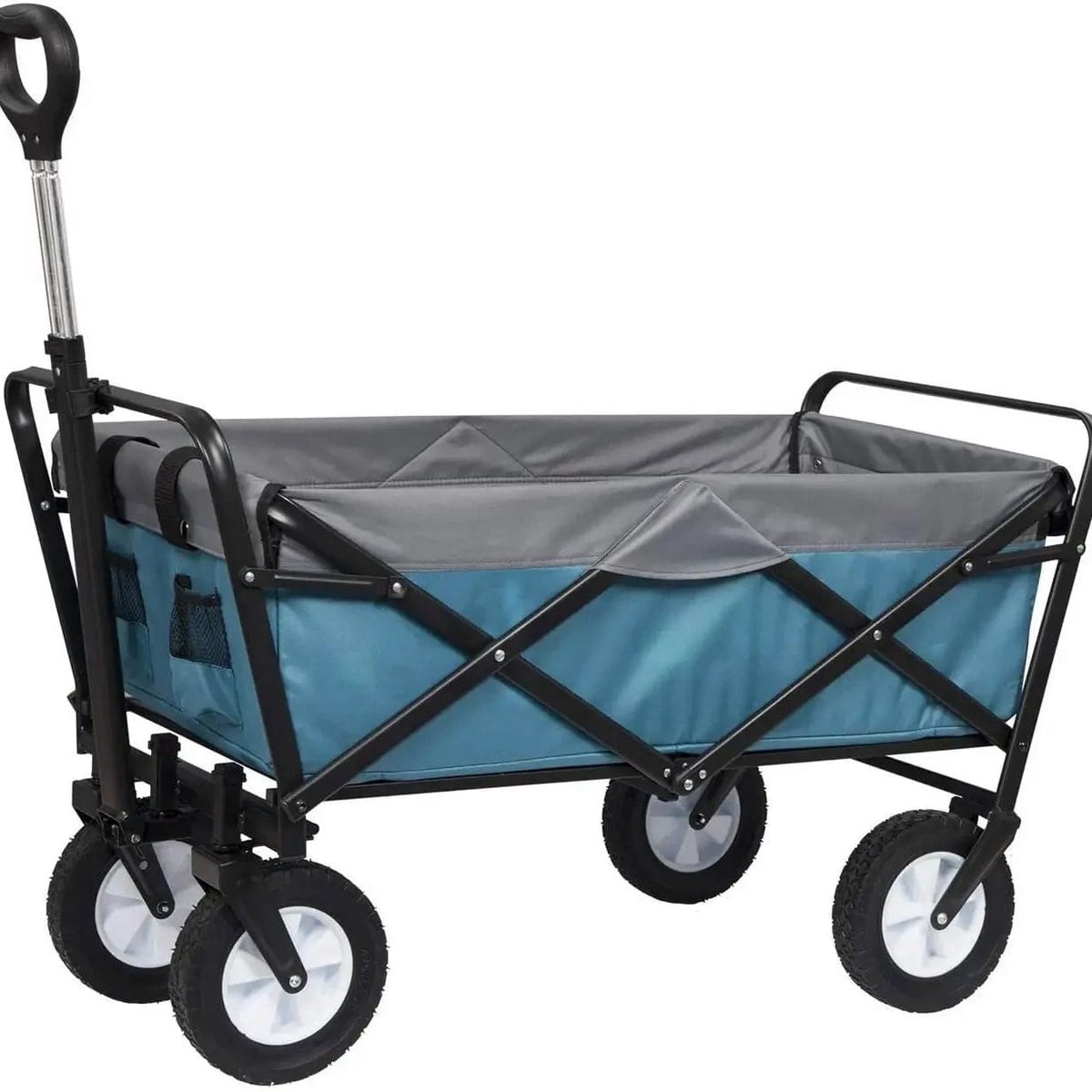 Klarven® Transportkar Opvouwbaar Blauw grijs - Tot 80 kg draagvermogen, geen montage nodig, telescopische greep en 2 flessenhouders - B 51 x D 100 x H 62 cm