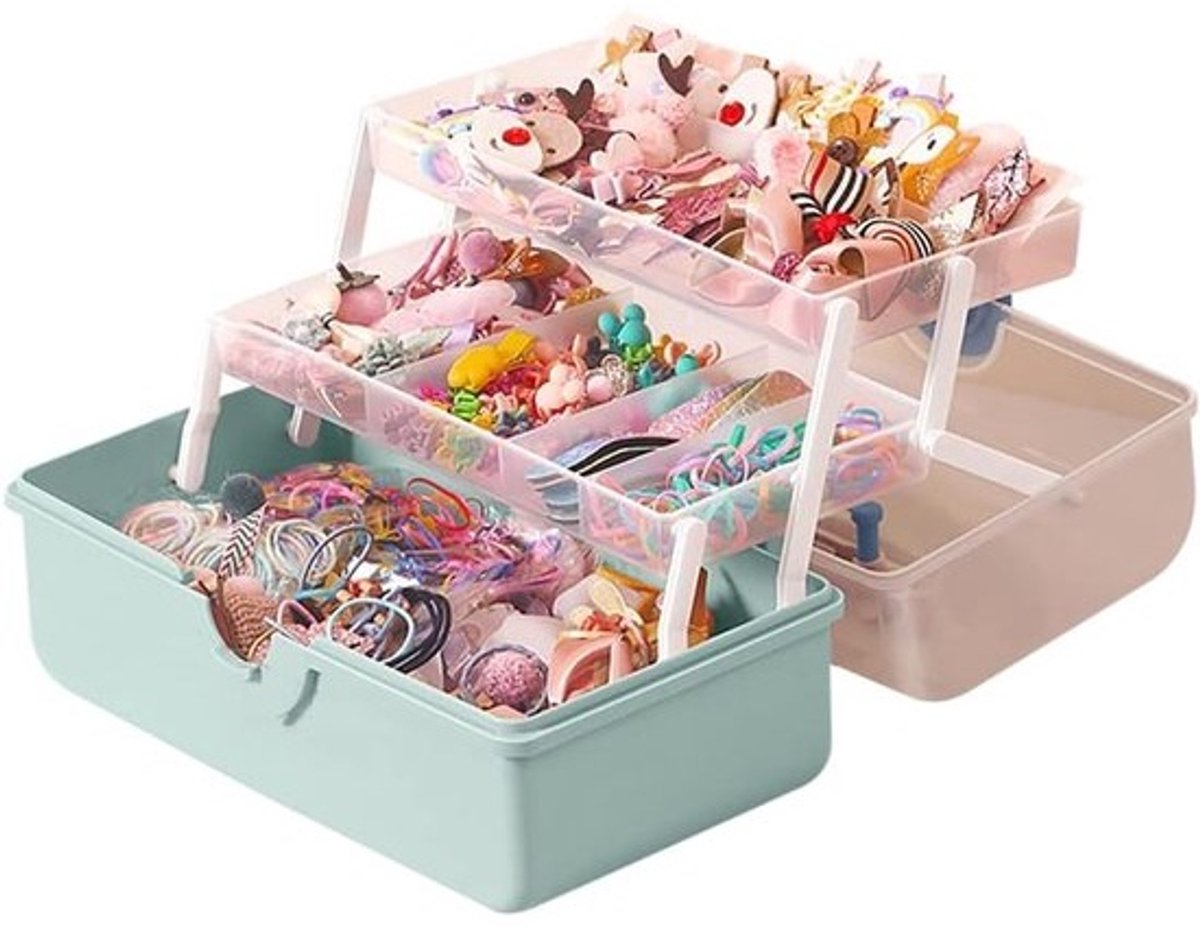 Opbergdoos Haaraccessoires - Kinder Haarspullen - Netjes Opbergen - Gelaagd Ontwerp - Groot Formaat - Blauw