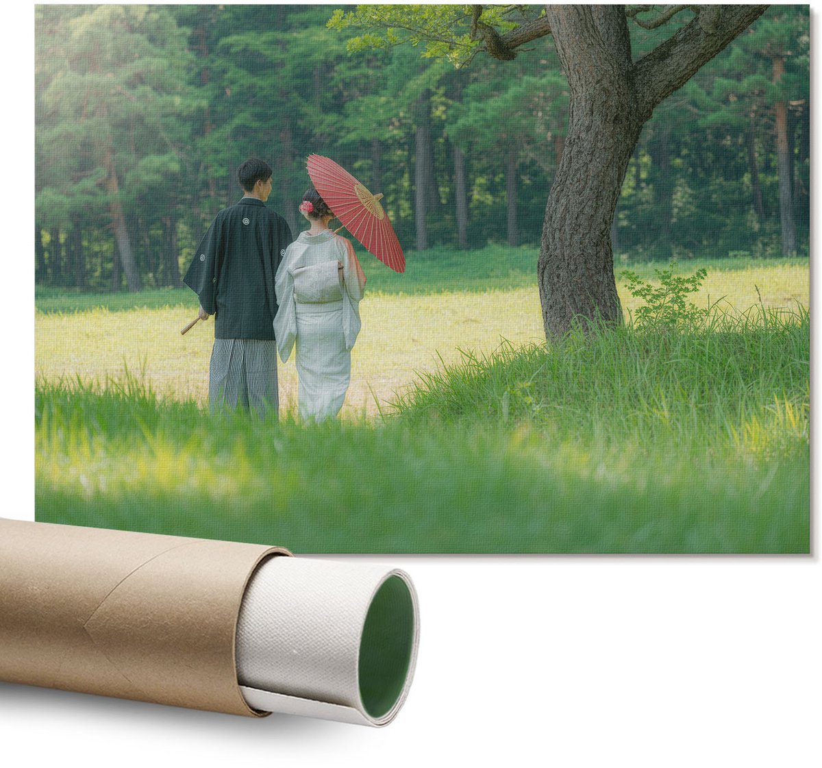 Coloray Polycanvas Wandposter - Een Moderne Mona Lisa, Schilderen - A1 - Groen Decoratie - Rechthoek - Interieurdecoratie - Kantoor - Humoristisch