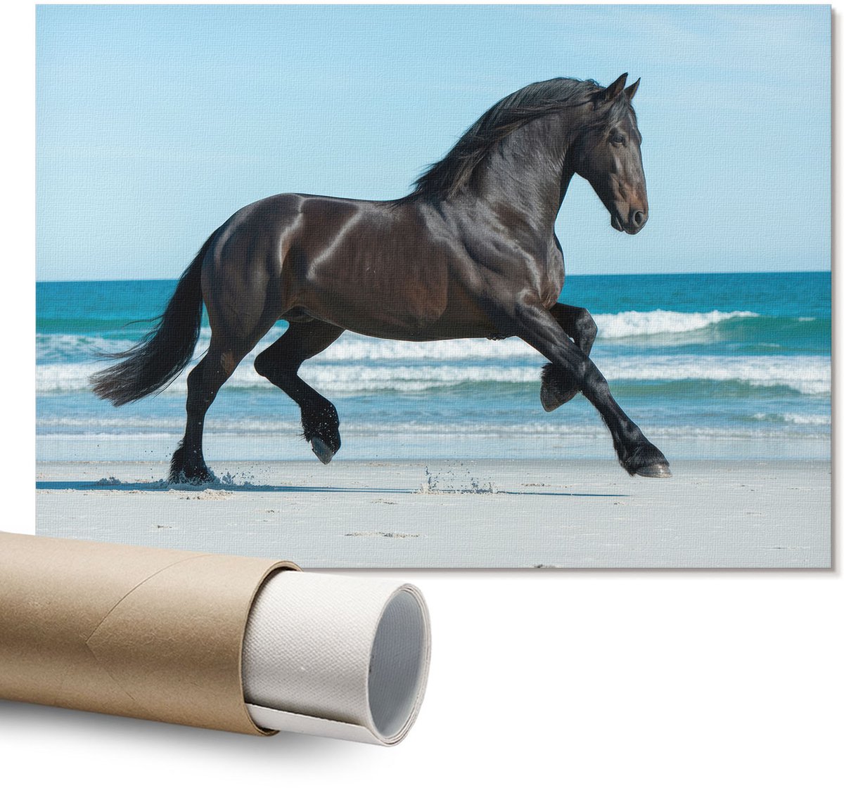 Coloray Polycanvas Wandposter – Een Galopperend Paard, Zwart – A1 – Crème Poster – Rechthoek – Wandkunst – Kantoor – Klassiek