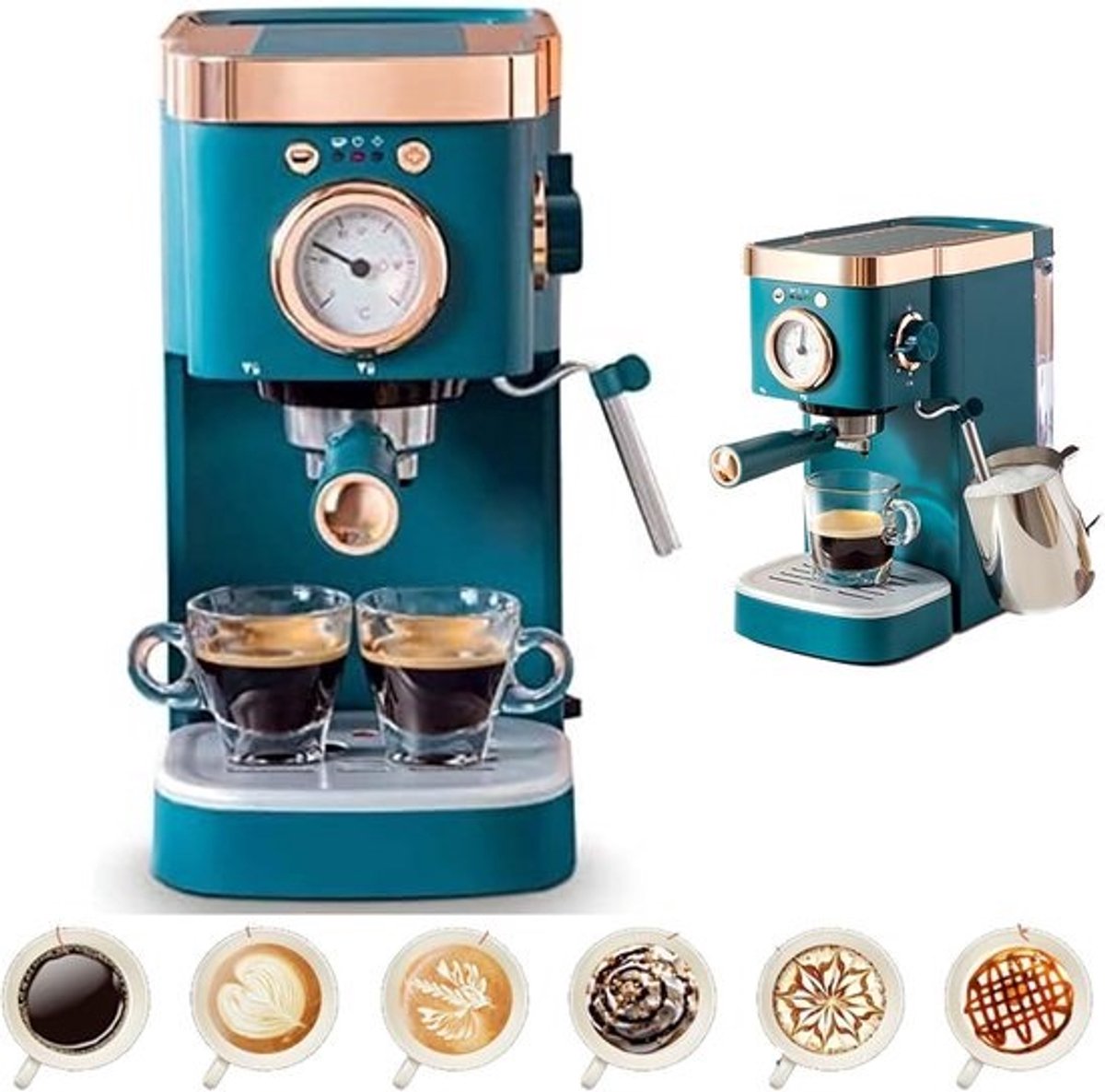 Volautomatische Koffiemachine - Espressomaker Cappuccinomaker - Geniet van Koffie - Met Melkopschuimer - 16x31x38 cm - Groen