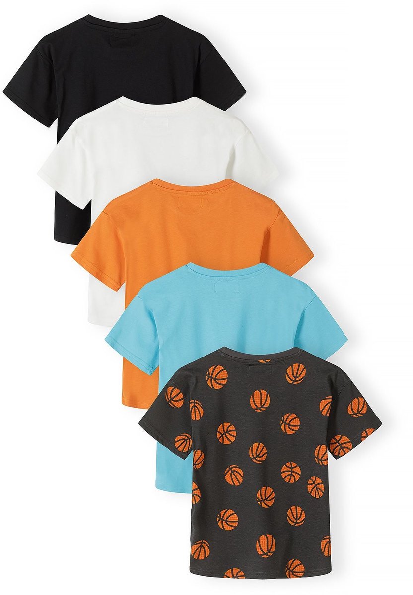 Minoti t-shirt jongens 5-pack basketbalprint - 100% katoen - zwart