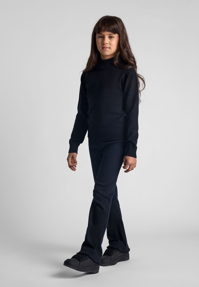Minoti meisjes trui met col zwart gebreid - viscose