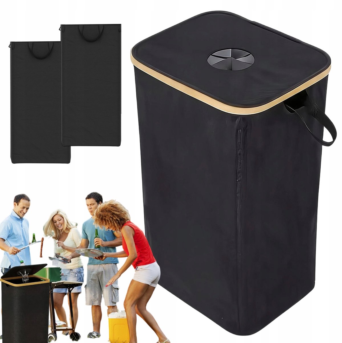 Flessenmand met Flessentas - Recycle Bak - Afvalscheidingsbak - Statiegeld Container met Deksel - 100L - 2 Uitneembare Binnenzakken - Waterdicht Oxford - 40,6x33x73,7 cm - Opvouwbaar - Prullenbak Voor Lege Flessen en Blikjes - Keuken & Kantoor