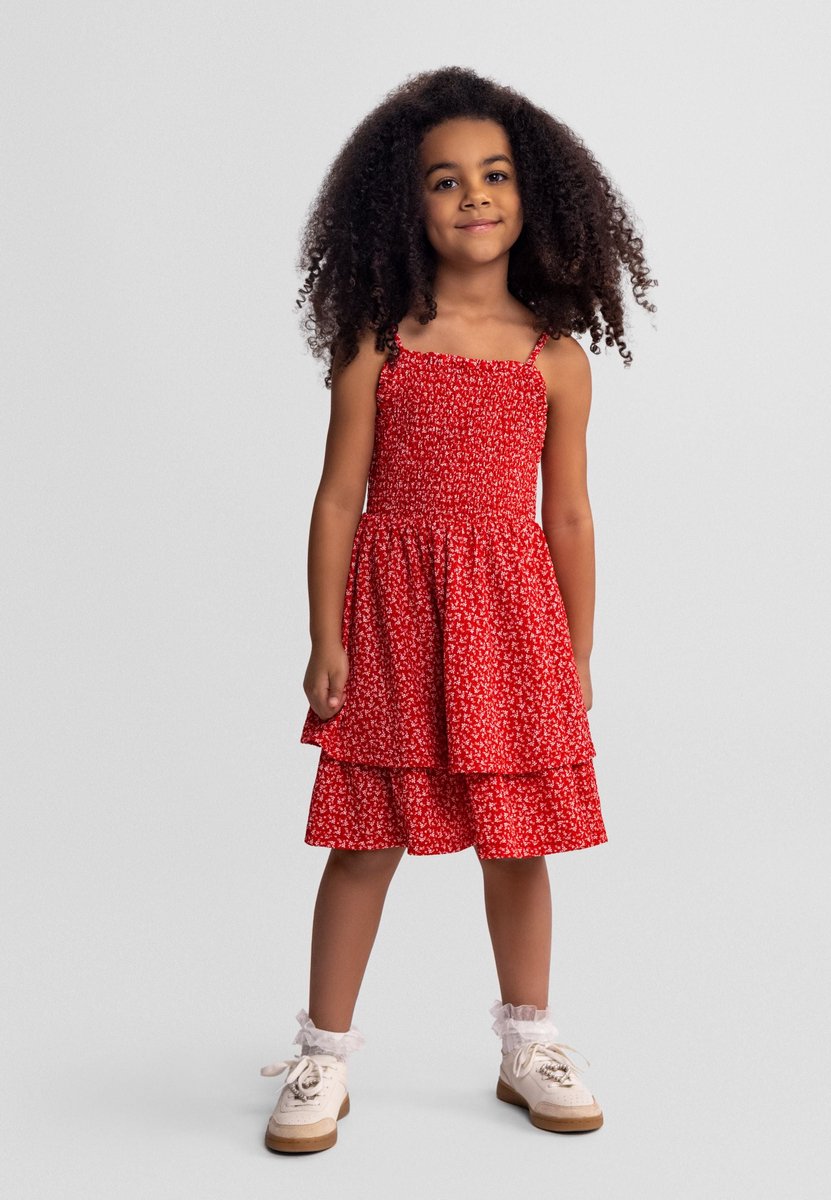 Minoti jurk meisjes bloemenprint rood - mouwloze zomerjurk
