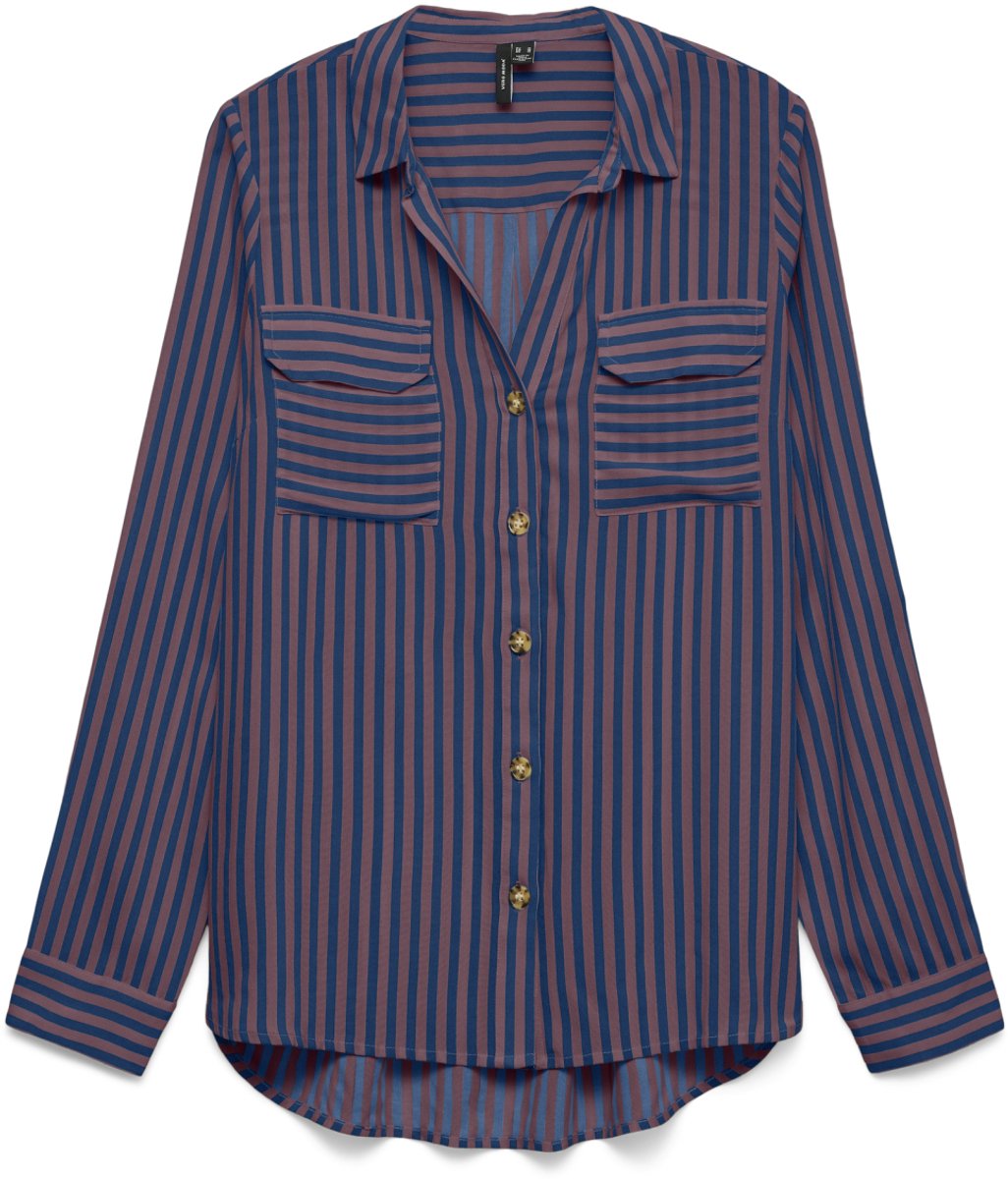 Vero Moda Blouse Vmbumpy L/s Shirt New Wvn Noos 10275283 Navy Peony/new Stripe Rose Brown Dames Maat - XS