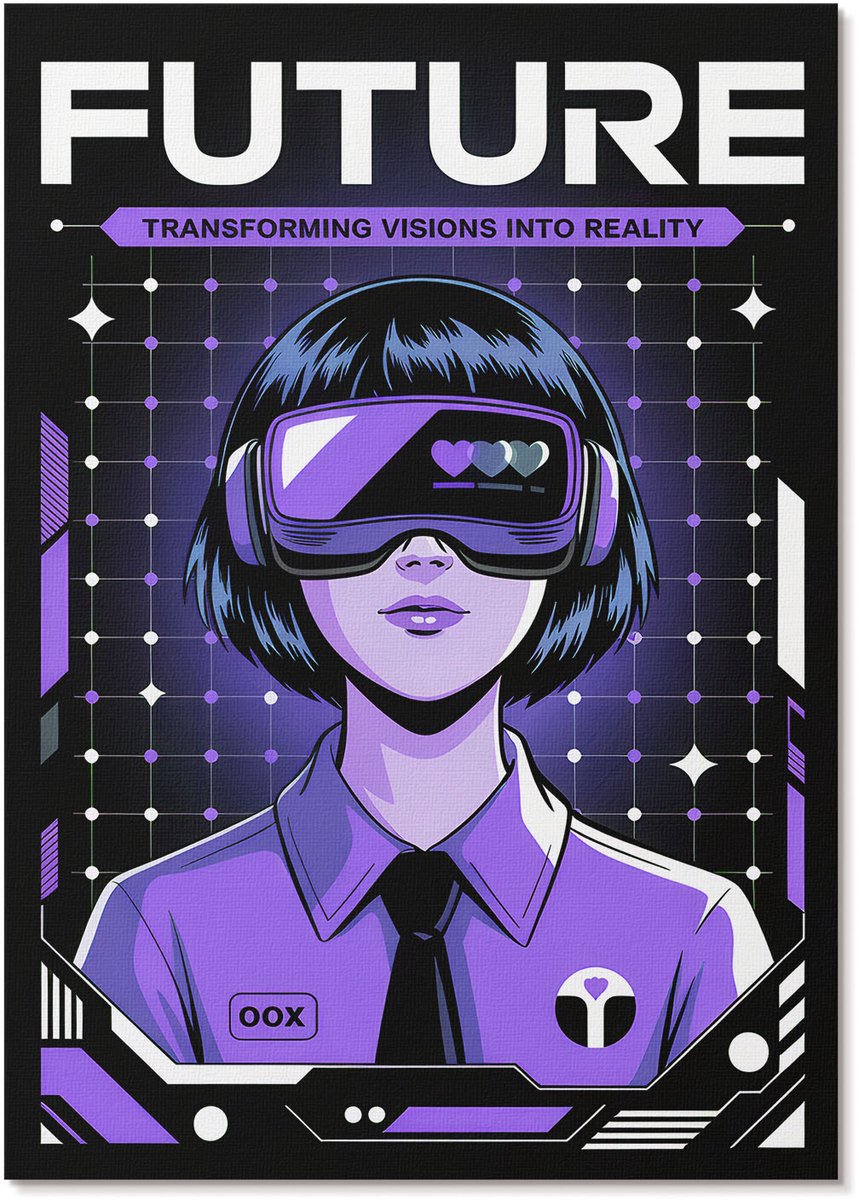 Tulup Polycanvas Wandposter - Futuristische Visie, Illustratie - A4 - Paars Wanddecoratie - Rechthoek - Muurkunst - Woonkamer, Slaapkamer, Kantoor - Anime/manga