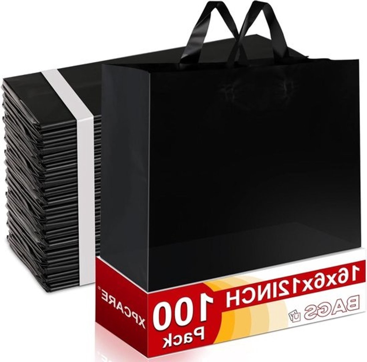 Plastic Cadeautassen - Winkeltassen Plastic - Kleine Bedrijven - Mat Polyethyleen - 100 stuks - Zwart