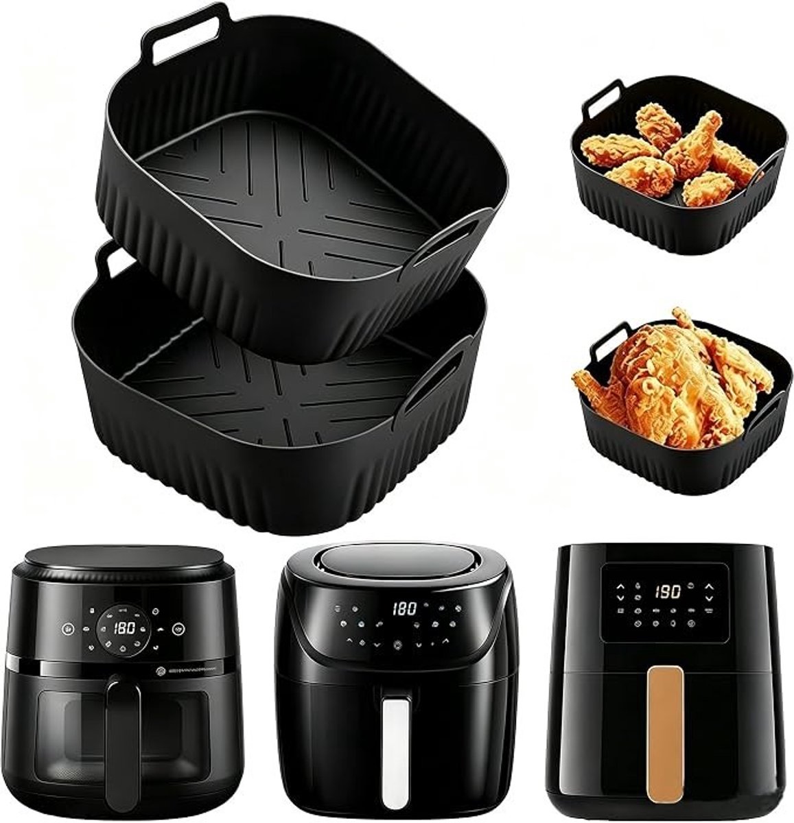 PolkaHome Set van 2 siliconen bakvormen voor airfryer - flexibel, vaatwasserbestendig