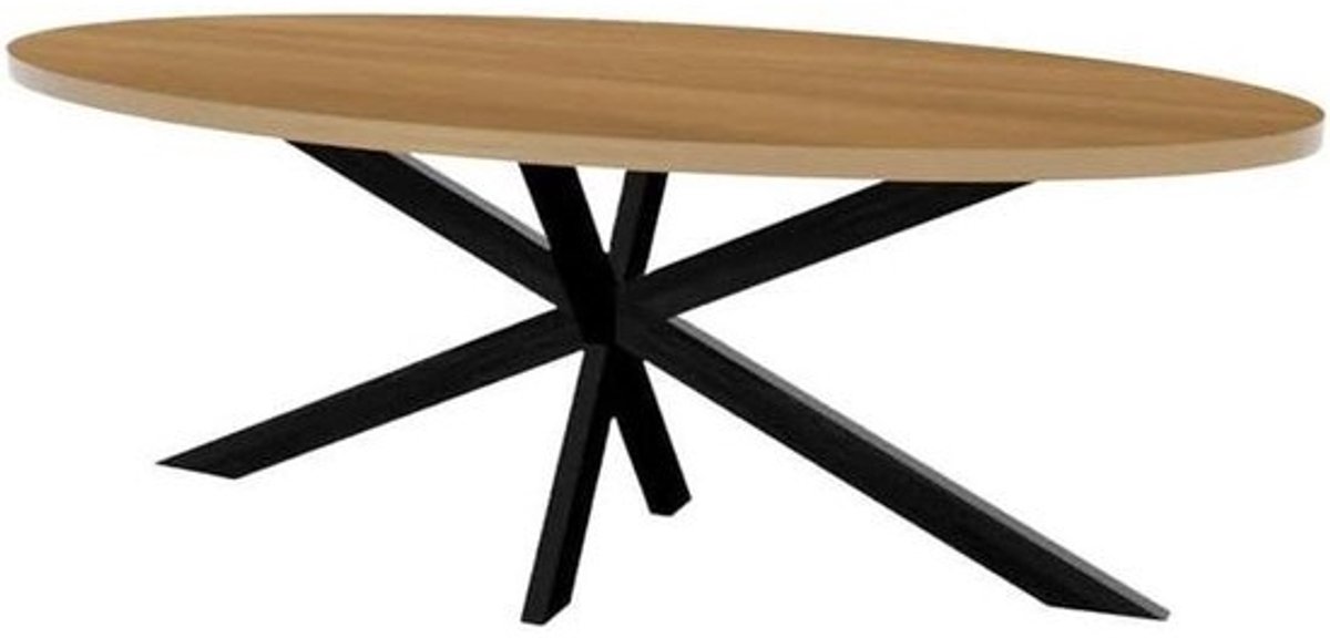 Eettafel Ovaal - Ovale Tafel - Gezellig Tafelen - Melamine Houtlook Blad - 210 cm - Lichtbruin