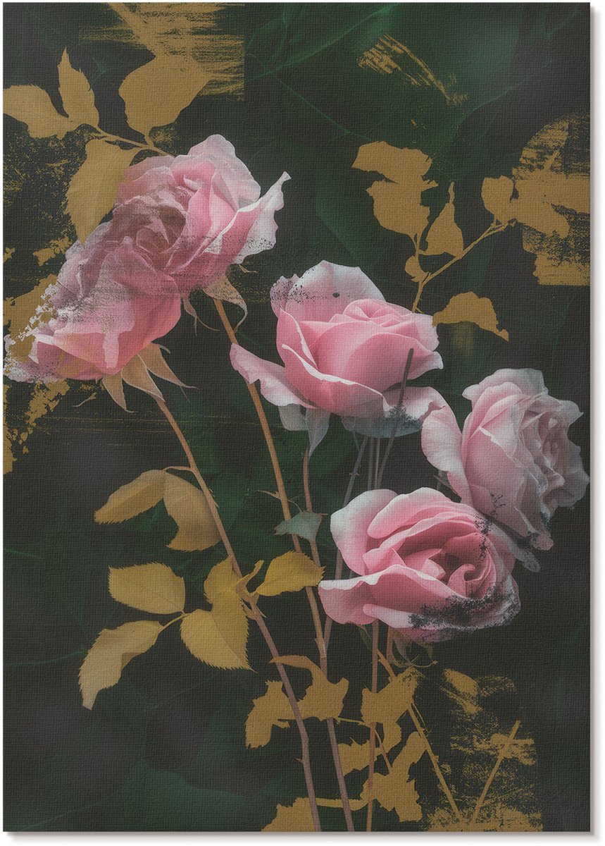 Tulup Canvas Poster Polycanvas - Rozenbloemen, Fotografie - A4 - Groen Poster - Rechthoek - Muurdecoratie - Woonkamer, Slaapkamer, Kantoor - Glamour