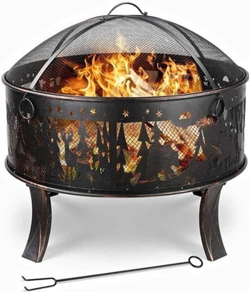 BBQ - BBQ Houtskool - Barbecue - Grill met Vuurkorf - 69x69x65 cm – 27" Buitenhaard - voor Verwarming en Barbecue – Zwart