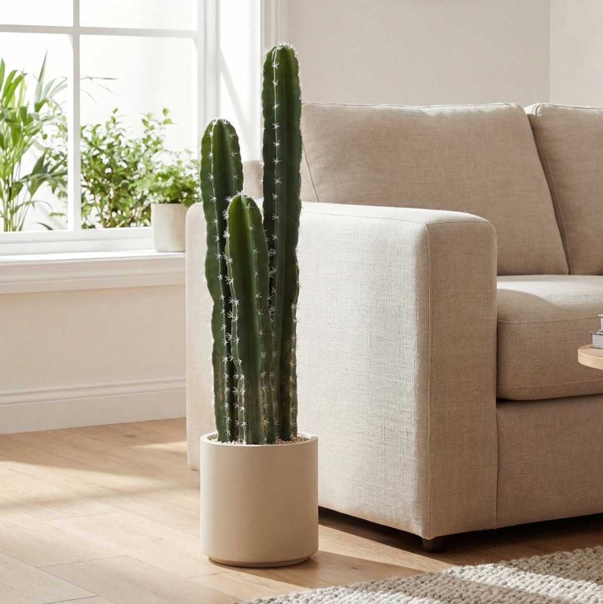 MODFU - Kunstplant - Kaktus - Drie Stengels - Binnen - Kunststof - Groen - 95 cm Met Pot