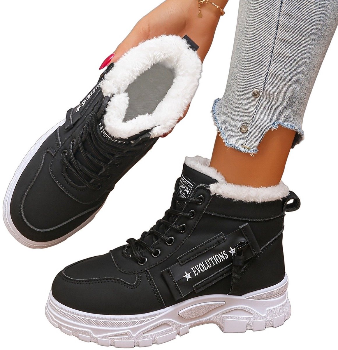 Currero Snowboots Dames Sneeuwlaarzen Dames Winterlaarzen Gevoerde Winterschoenen Waterdicht Antislip Zool Warm Gevoerd Wandellaarzen Winter Breed Zwart