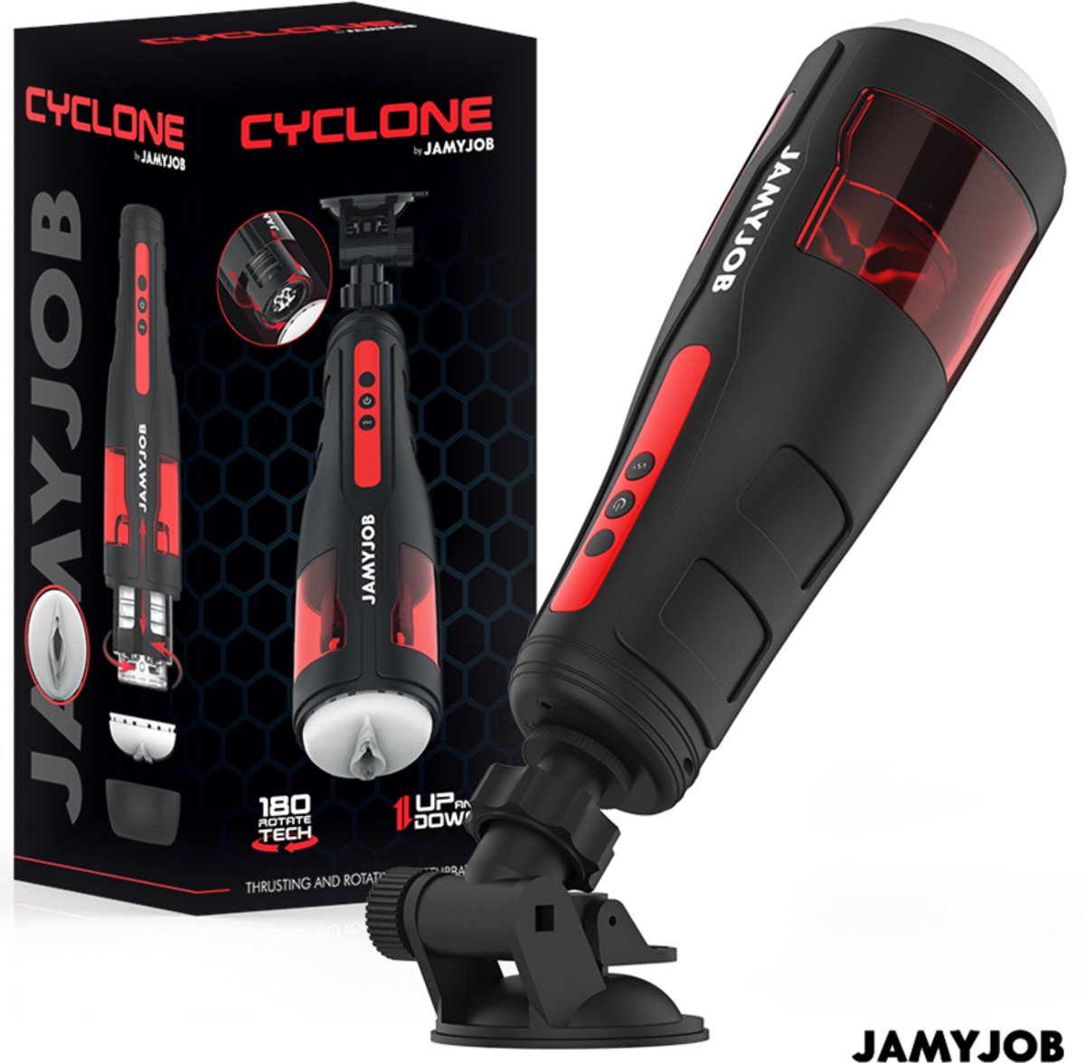 JAMYJOB - CYCLONE AUTOMATISCHE VAGINA-MASTURBATOR MET 10 ROTATIESTANDEN EN 10 OP EN NEER GAANDE STANDEN