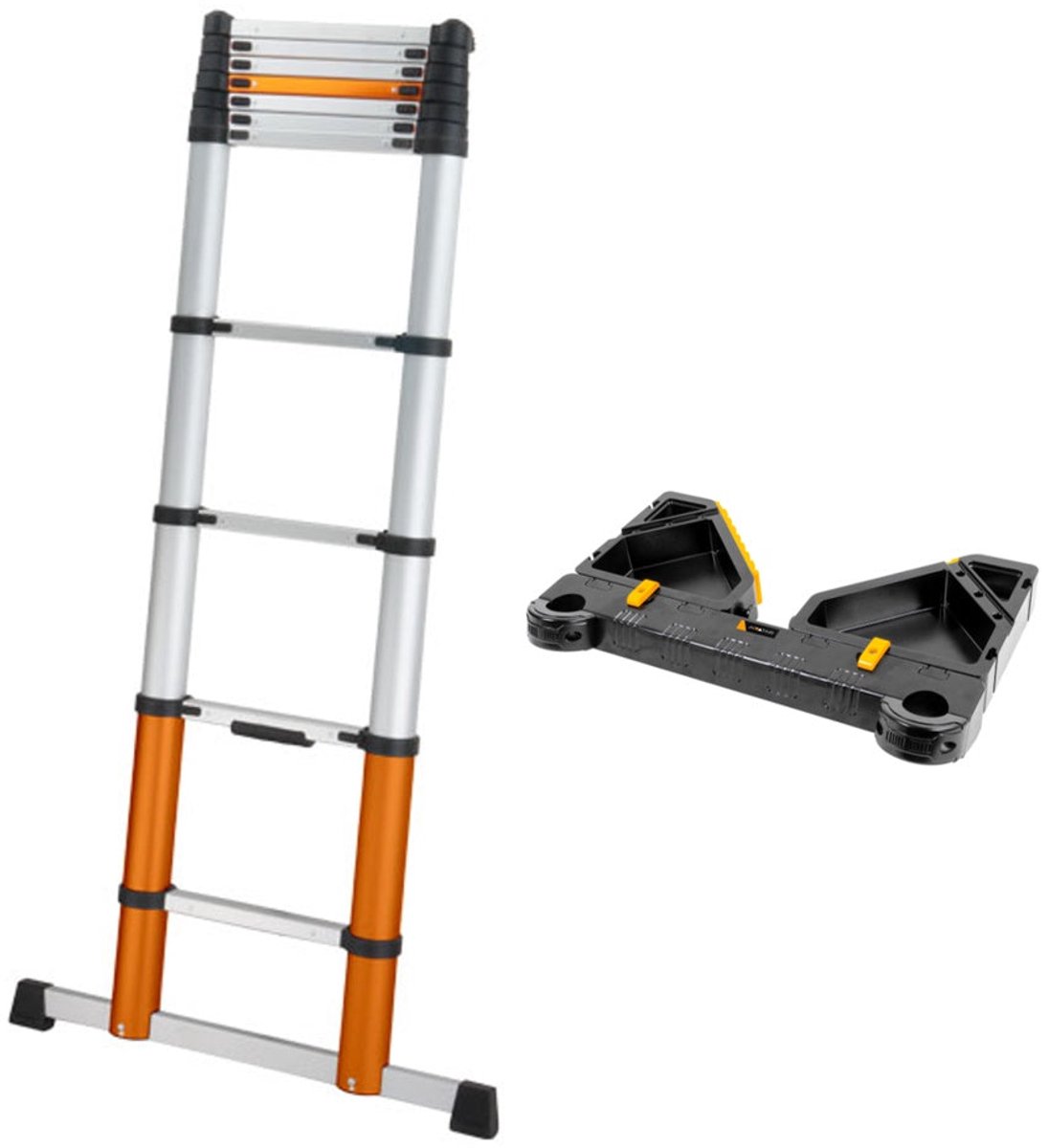 Batavia Telescopische ladder 3.27m - Met stabilisator en gereedschapsbakje - Uitgeschoven lengte 327cm - Antislip - Gepatenteerde soft-close - Max. belasting 150kg - Werkhoogte 427cm - Giraffe Air