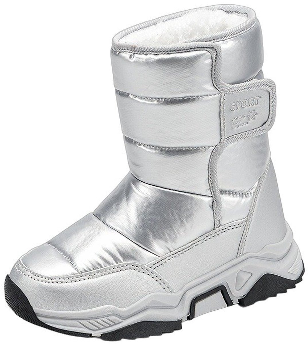 Currero Snowboots Meisjes Sneeuwlaarzen Kinderen Winterlaarzen Meisjes Gevoerde Winterschoenen Waterdicht Antislip Zool Warm Gevoerd Kinderlaarzen Zilvergrijs