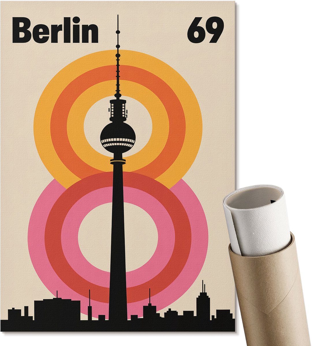 Coloray Polycanvas Wandposter - Berlijn Retro, Poster - A4 - Beige Kunst - Rechthoek - Muurkunst - Woonkamer, Slaapkamer, Kantoor - Retro