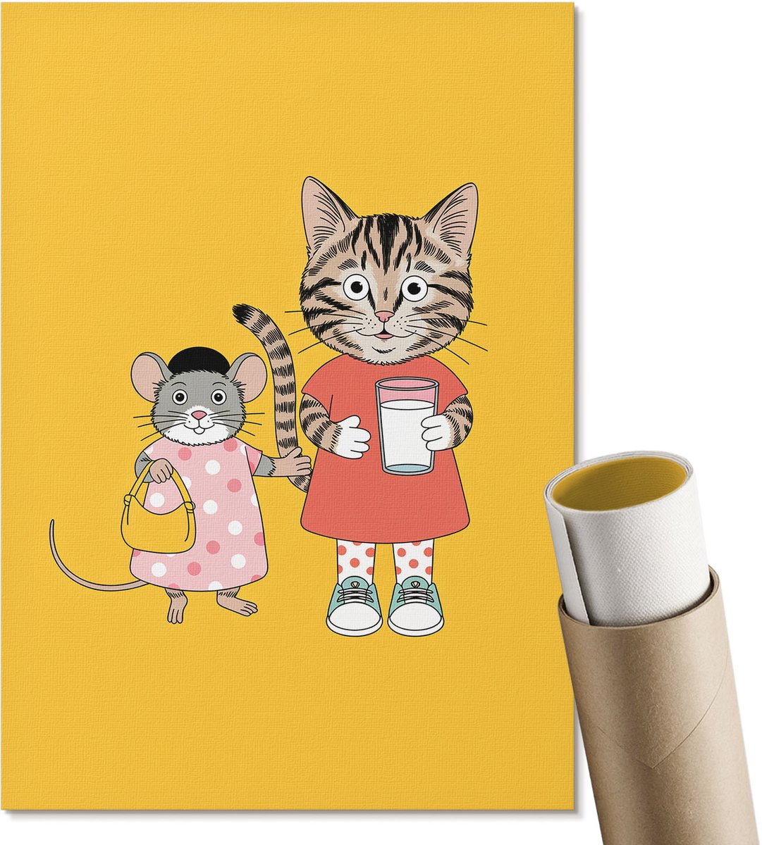 Coloray Polycanvas Wandposter - Tekening Van Dieren, Illustratie - A4 - Geel Motief - Rechthoek - Muurkunst - Woonkamer, Slaapkamer, Kantoor - Kinder