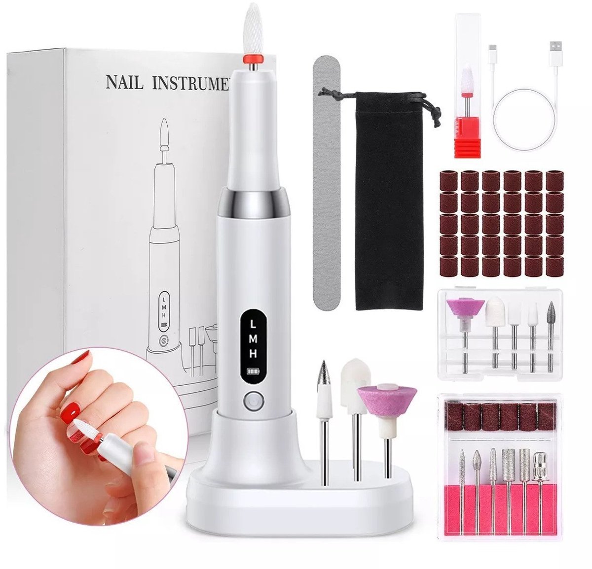 Elektrische nagelboor, 3 snelheden snoerloze nagelvijl met oplaadbare basis, draagbare Manicure en Pedicure Kit, Professionele nagelfrees 13 in 1 set manicure pedicure, oplaadbaar