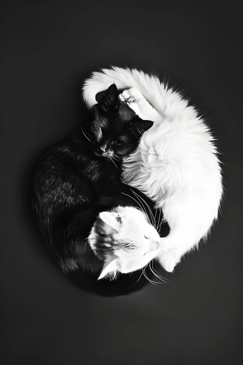 YingYang Poster - Katten - Katten - Dieren - Artistieke - Stijlvolle - posters - formaat 70x100cm - Wanddecoratie - L3091MT
