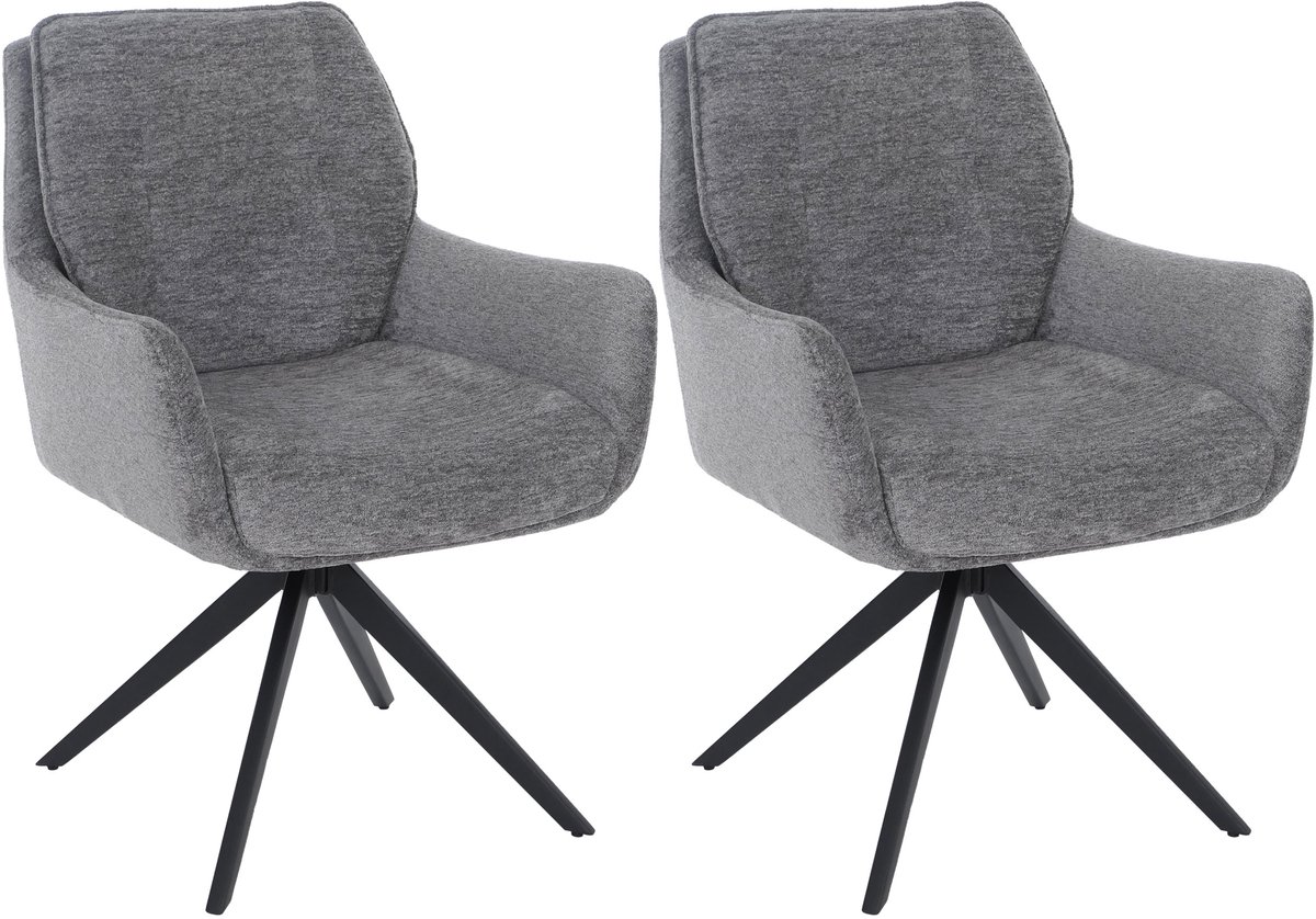 Set van 2 eetkamerstoelen MCW-Q37, draaibare keukenstoel met Auto-Return, stof (680 g/m²) chenille, Oeko-Tex, metaal, MVG ~ grijs