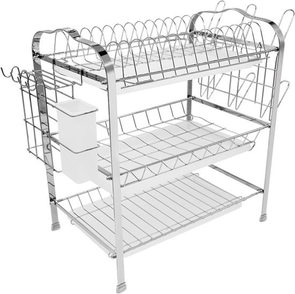 Afdruiprek 3 etages - Vaatrek RVS - Keuken organiseren - Hoge capaciteit - 46x26x13 cm - Zilver