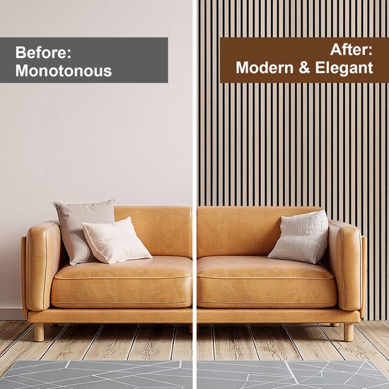 Voor: Monotoon, Na: Moderne & Elegante eikenhouten wandpanelen.