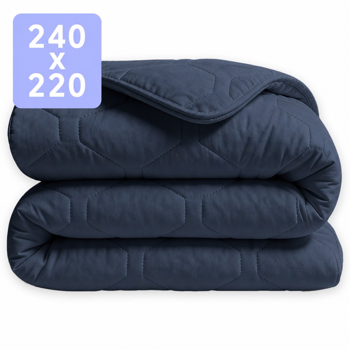 HappyBed Dekbed zonder overtrek 240x220 + instopstrook - Wasbaar Dekbed - Bedrukt dekbed zonder hoes - Hoesloos Dekbed - Lits Jumeaux - Dark Blue
