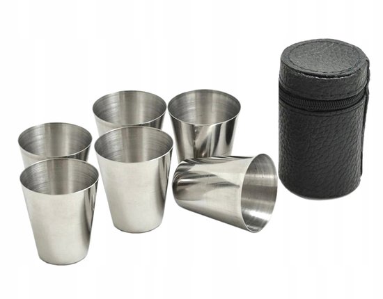 Set van 6 RVS Drinkbekers 30ml met Zwart Kunstlederen Etui — afbeelding 4
